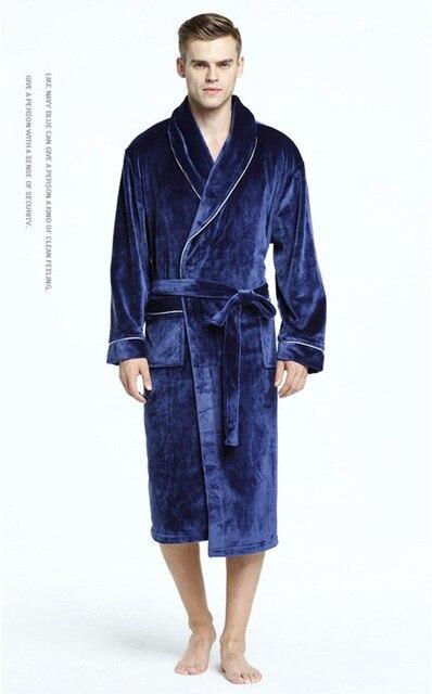 CooLMiFashion Men's Soft as Silk Luxury Fur Long Warm Bathrobe Men Flannel Winter Bath Robe Male Dressing Gown Mens Night Robes