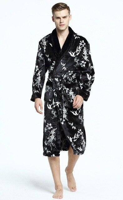 CooLMiFashion Men's Soft as Silk Luxury Fur Long Warm Bathrobe Men Flannel Winter Bath Robe Male Dressing Gown Mens Night Robes