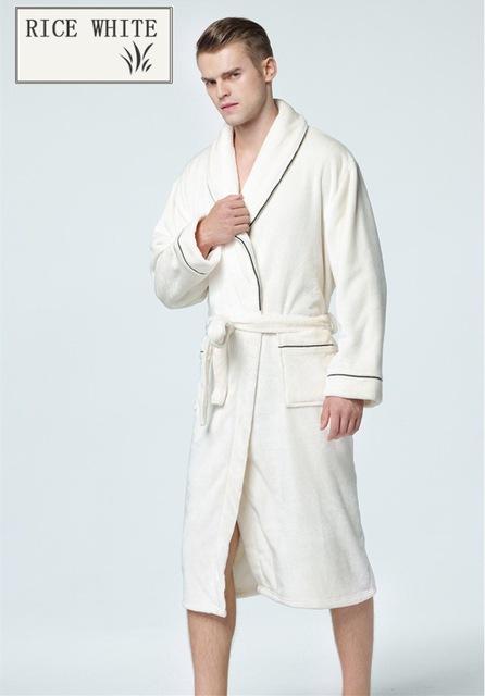 CooLMiFashion Men's Soft as Silk Luxury Fur Long Warm Bathrobe Men Flannel Winter Bath Robe Male Dressing Gown Mens Night Robes