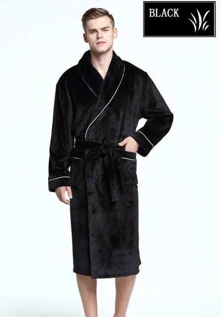CooLMiFashion Men's Soft as Silk Luxury Fur Long Warm Bathrobe Men Flannel Winter Bath Robe Male Dressing Gown Mens Night Robes