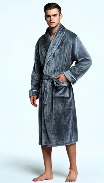 CooLMiFashion Men's Soft as Silk Luxury Fur Long Warm Bathrobe Men Flannel Winter Bath Robe Male Dressing Gown Mens Night Robes