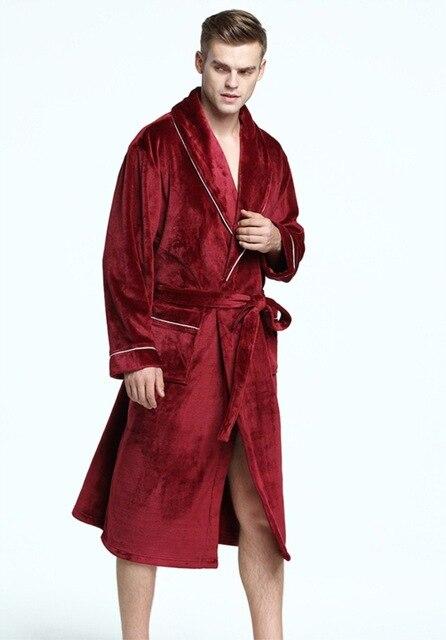 CooLMiFashion Men's Soft as Silk Luxury Fur Long Warm Bathrobe Men Flannel Winter Bath Robe Male Dressing Gown Mens Night Robes