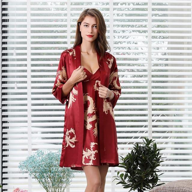 Lovers Silk Printing Robe In National Sling Robe Ma'am Pajamas Man Short Sleeve Spinning Real Silk Bathrobe Shorts Set