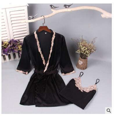 2018 new style womens nightgown two-piece set of sexy thin silk robe night skirt house home sleepwear silk braces skirt