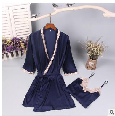 2018 new style womens nightgown two-piece set of sexy thin silk robe night skirt house home sleepwear silk braces skirt