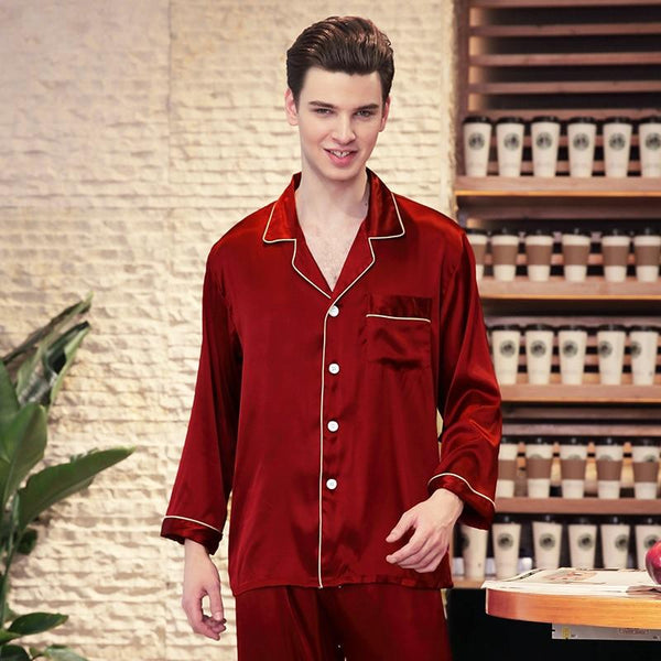 2019 Rayon Silk Pajamas Men's spring Long-sleeved Trousers Set Sleepwear Soft Satin Silk Nightgown For Men Pyjamas Set
