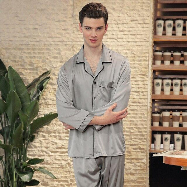 2019 Rayon Silk Pajamas Men's spring Long-sleeved Trousers Set Sleepwear Soft Satin Silk Nightgown For Men Pyjamas Set