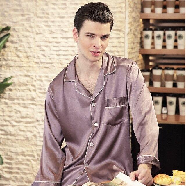 2019 Rayon Silk Pajamas Men's spring Long-sleeved Trousers Set Sleepwear Soft Satin Silk Nightgown For Men Pyjamas Set