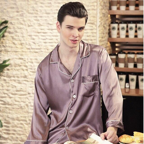 2019 Rayon Silk Pajamas Men's spring Long-sleeved Trousers Set Sleepwear Soft Satin Silk Nightgown For Men Pyjamas Set