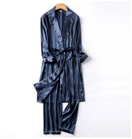 Two-Pieces Silk Nightgown Satin male Sleepwear Loose Animal Silky Long Sleeve Robe and Long Pants bathrobe set for Men