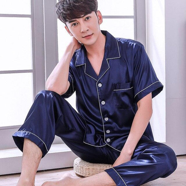 2019 summer satin silk pajamas shorts for men rayon silk sleepwear male pajama set soft nightgown for men pyjamas