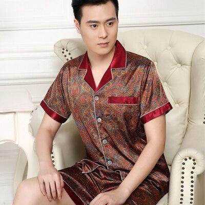 2019 summer satin silk pajamas shorts for men rayon silk sleepwear male pajama set soft nightgown for men pyjamas