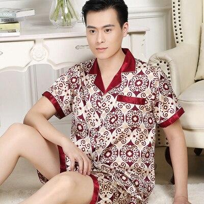 2019 summer satin silk pajamas shorts for men rayon silk sleepwear male pajama set soft nightgown for men pyjamas