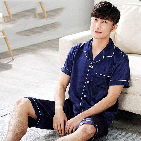 2019 summer satin silk pajamas shorts for men rayon silk sleepwear male pajama set soft nightgown for men pyjamas