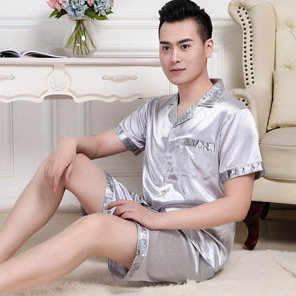 2019 summer satin silk pajamas shorts for men rayon silk sleepwear male pajama set soft nightgown for men pyjamas