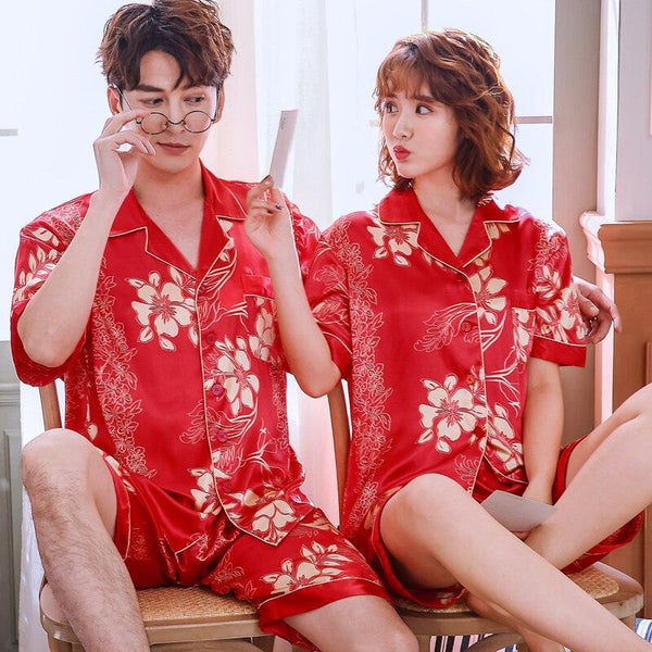 2019 satin silk pajamas shorts for men sleepwear male pajama set soft nightgown men pyjamas sleep couple pajamas floral print