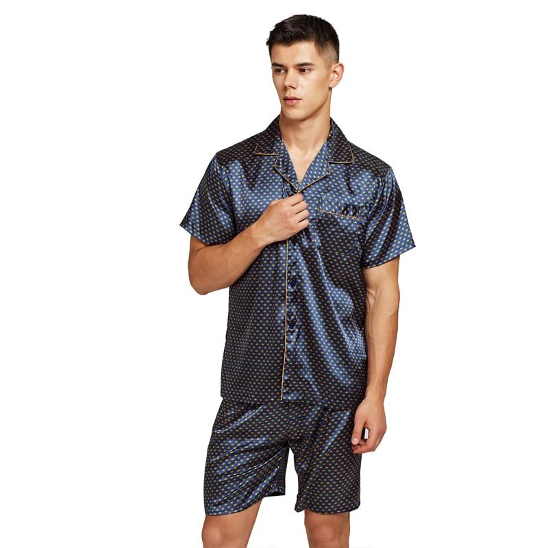 Tony&Candice Satin Silk Pajamas Shorts For Men Rayon Silk Sleepwear Summer Male Pajama Set Soft Nightgown For Men Pyjamas