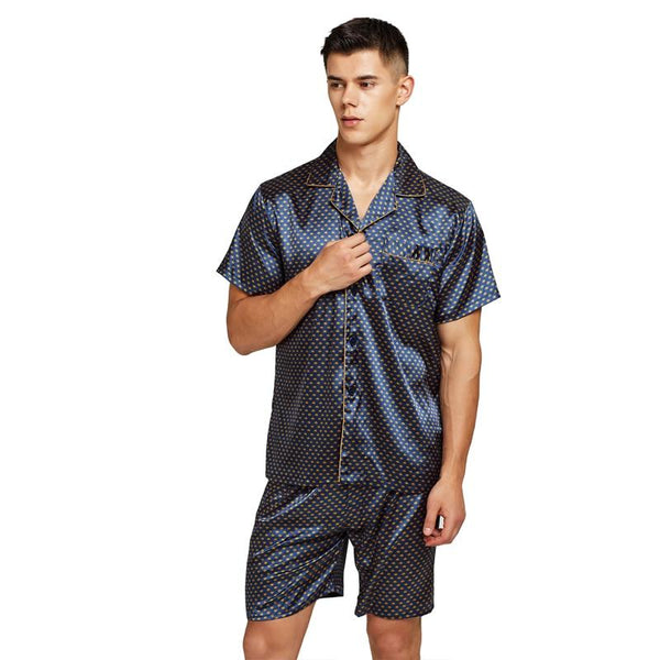 Tony&Candice Satin Silk Pajamas Shorts For Men Rayon Silk Sleepwear Summer Male Pajama Set Soft Nightgown For Men Pyjamas