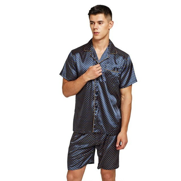 Tony&Candice Satin Silk Pajamas Shorts For Men Rayon Silk Sleepwear Summer Male Pajama Set Soft Nightgown For Men Pyjamas