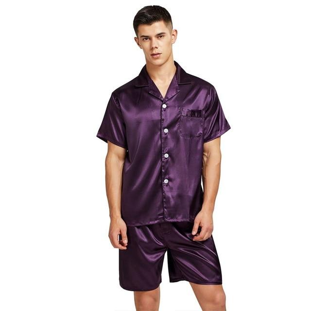 Tony&Candice Satin Silk Pajamas Shorts For Men Rayon Silk Sleepwear Summer Male Pajama Set Soft Nightgown For Men Pyjamas