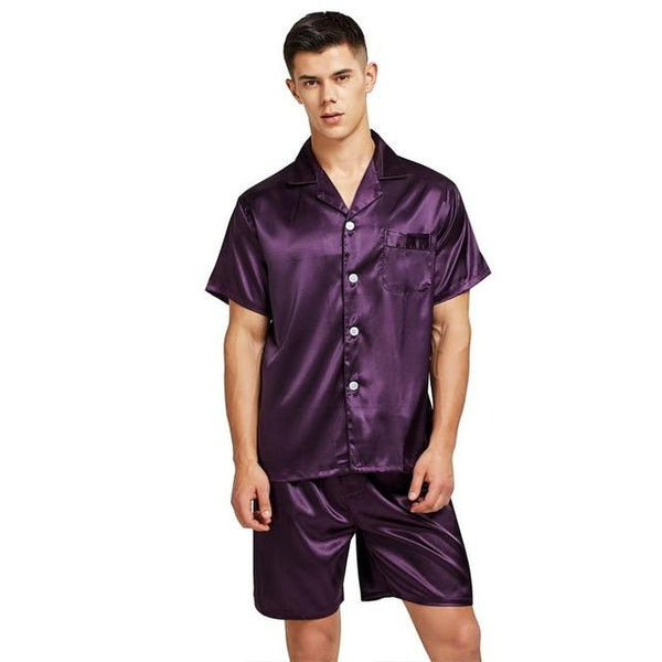 Tony&Candice Satin Silk Pajamas Shorts For Men Rayon Silk Sleepwear Summer Male Pajama Set Soft Nightgown For Men Pyjamas