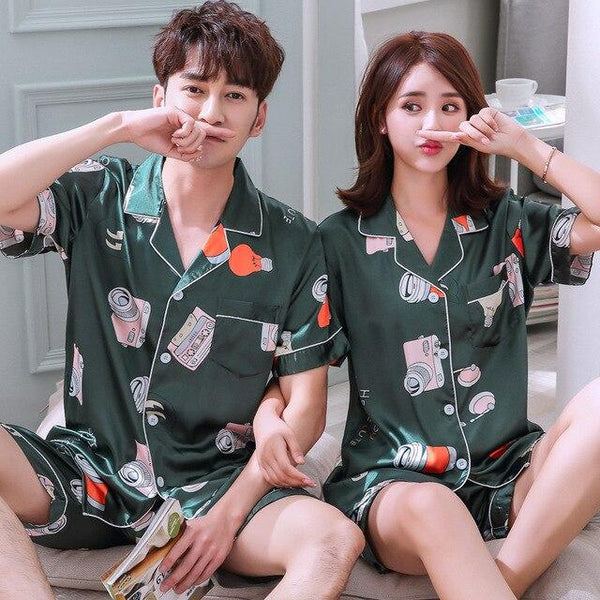 2019 satin silk pajamas shorts for men sleepwear male pajama set soft nightgown men pyjamas sleep couple pajamas floral print
