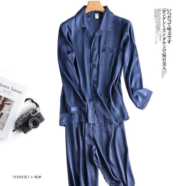 2019 pijama men pajamas set breathable soft silk homewear striped tops +pants nightgown pyjamas comfy men sleepwear set