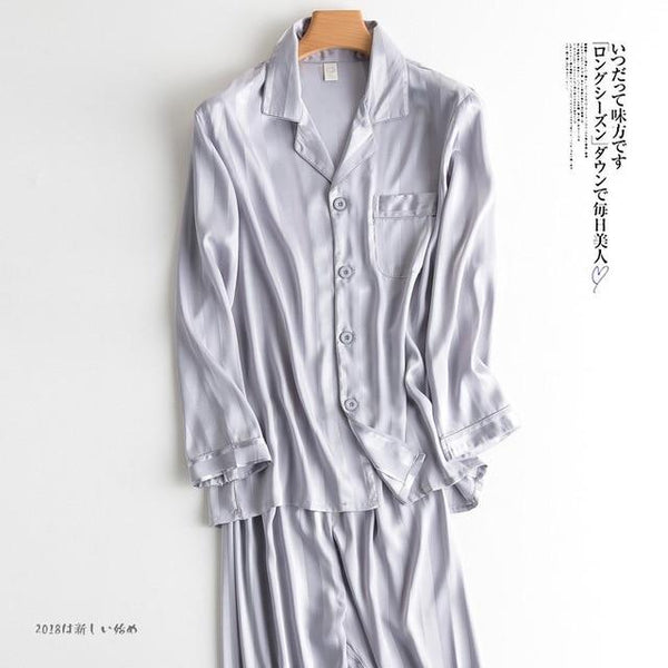 2019 pijama men pajamas set breathable soft silk homewear striped tops +pants nightgown pyjamas comfy men sleepwear set