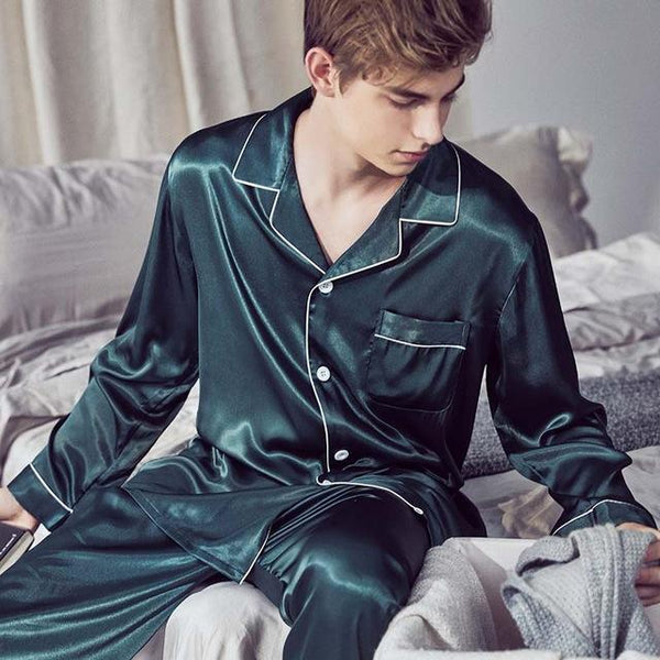 2019 pijama men pajamas set breathable soft silk homewear striped tops +pants nightgown pyjamas comfy men sleepwear set