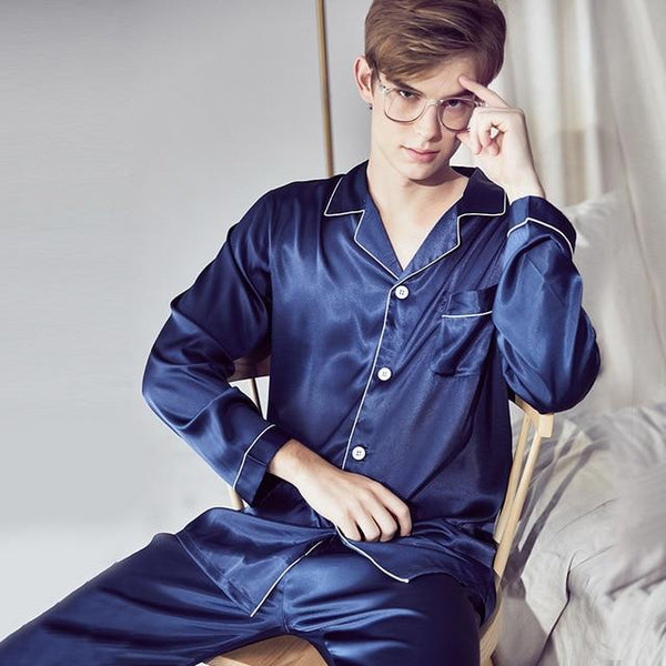 2019 pijama men pajamas set breathable soft silk homewear striped tops +pants nightgown pyjamas comfy men sleepwear set