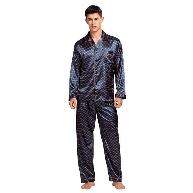Tony&Candice Men's Stain Silk Pajama Set Men Pajamas Silk Sleepwear Men Sexy Modern Style Soft Cozy Satin Nightgown Men Summer