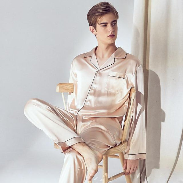 2019 pijama men pajamas set breathable soft silk homewear striped tops +pants nightgown pyjamas comfy men sleepwear set