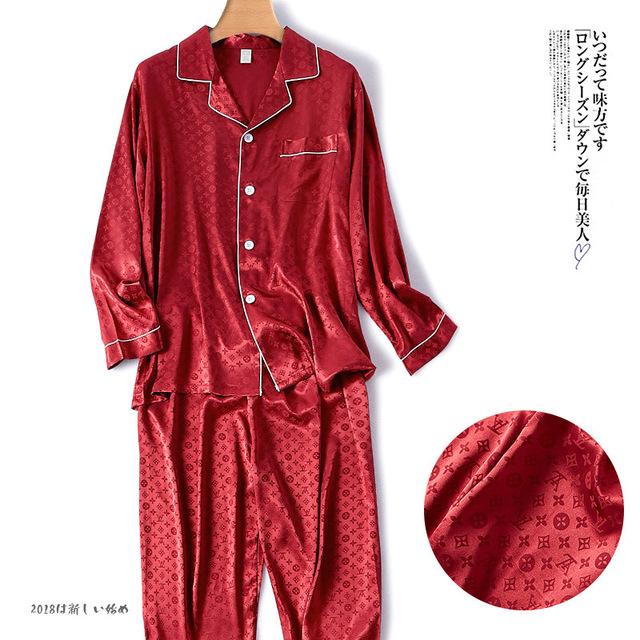 2019 pijama men pajamas set breathable soft silk homewear striped tops +pants nightgown pyjamas comfy men sleepwear set