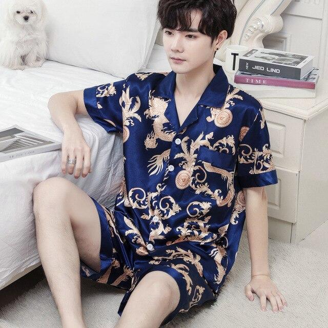 2019 pijamas pijama hombre men stain silk pajama set men pajamas silk sleepwear men modern style soft cozy satin nightgown men