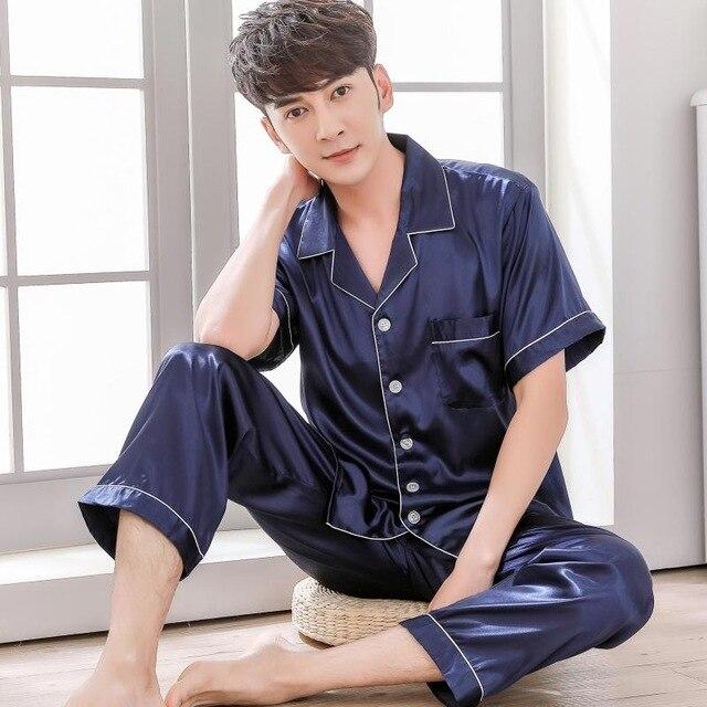 2019 summer satin silk pajamas shorts for men sleepwear male pajama set soft nightgown for men pyjamas sleep lounge big