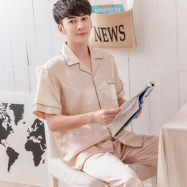 2019 summer satin silk pajamas shorts for men sleepwear male pajama set soft nightgown for men pyjamas sleep lounge big