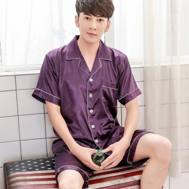 2019 summer satin silk pajamas shorts for men sleepwear male pajama set soft nightgown for men pyjamas sleep lounge big