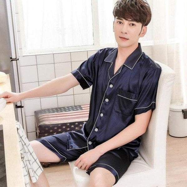 2019 summer satin silk pajamas shorts for men sleepwear male pajama set soft nightgown for men pyjamas sleep lounge big