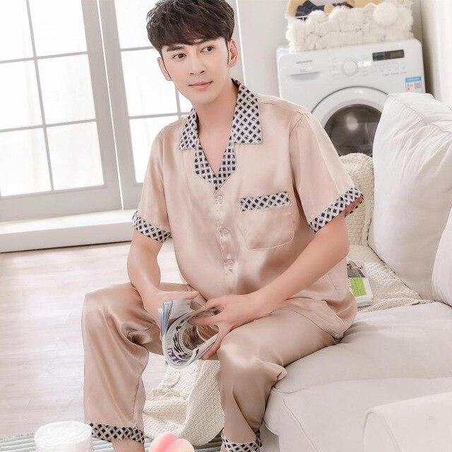 2019 summer satin silk pajamas shorts for men sleepwear male pajama set soft nightgown for men pyjamas sleep lounge big