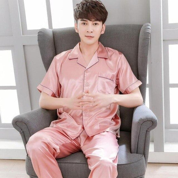2019 summer satin silk pajamas shorts for men sleepwear male pajama set soft nightgown for men pyjamas sleep lounge big
