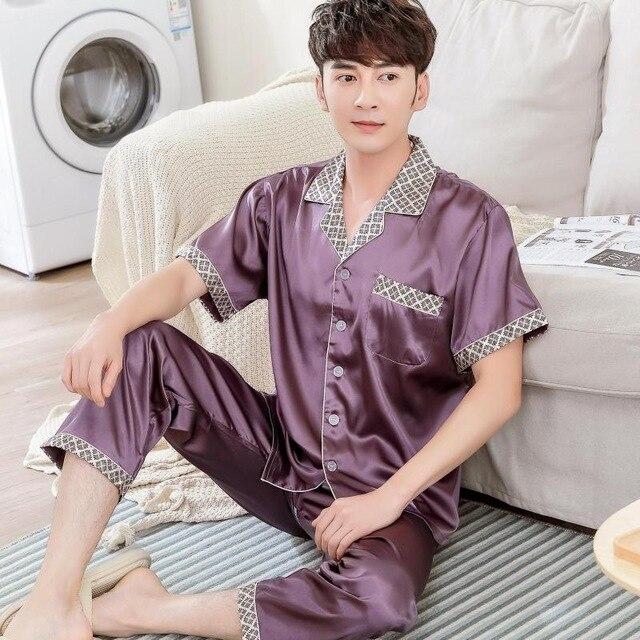 2019 summer satin silk pajamas shorts for men sleepwear male pajama set soft nightgown for men pyjamas sleep lounge big