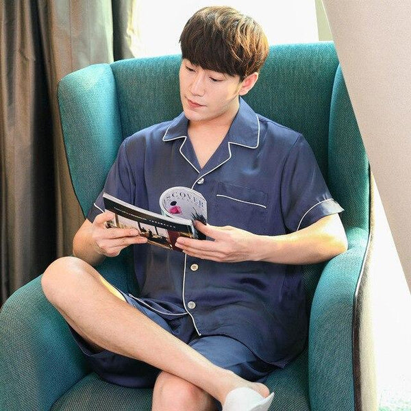2019 summer satin silk pajamas shorts for men rayon silk sleepwear male pajama set soft nightgown for men pyjamas