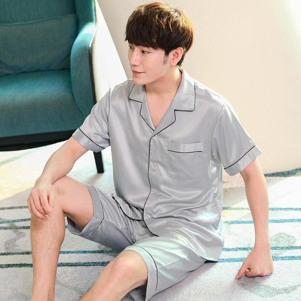 2019 summer satin silk pajamas shorts for men rayon silk sleepwear male pajama set soft nightgown for men pyjamas