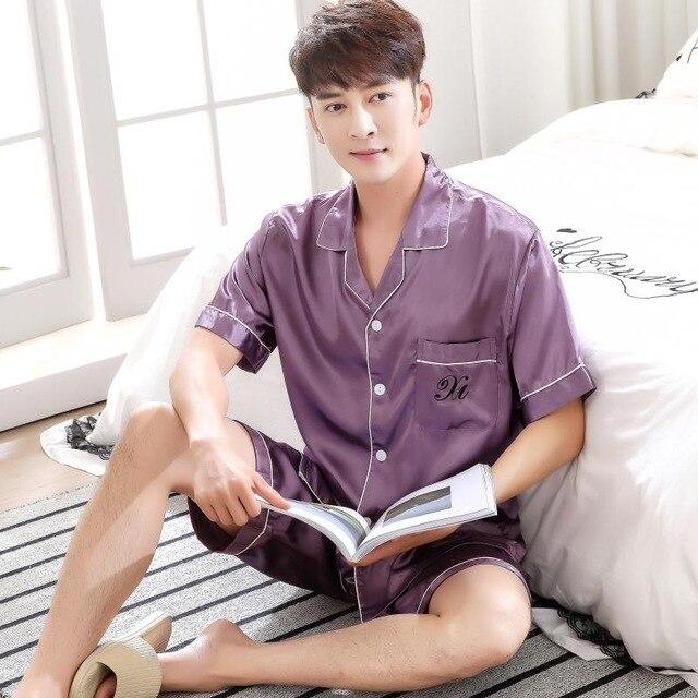 2019 summer satin silk pajamas shorts for men sleepwear male pajama set soft nightgown for men pyjamas sleep lounge big