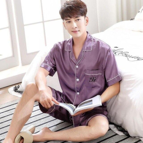 2019 summer satin silk pajamas shorts for men sleepwear male pajama set soft nightgown for men pyjamas sleep lounge big