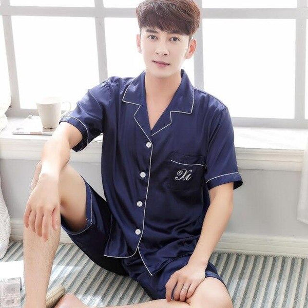 2019 summer satin silk pajamas shorts for men sleepwear male pajama set soft nightgown for men pyjamas sleep lounge big