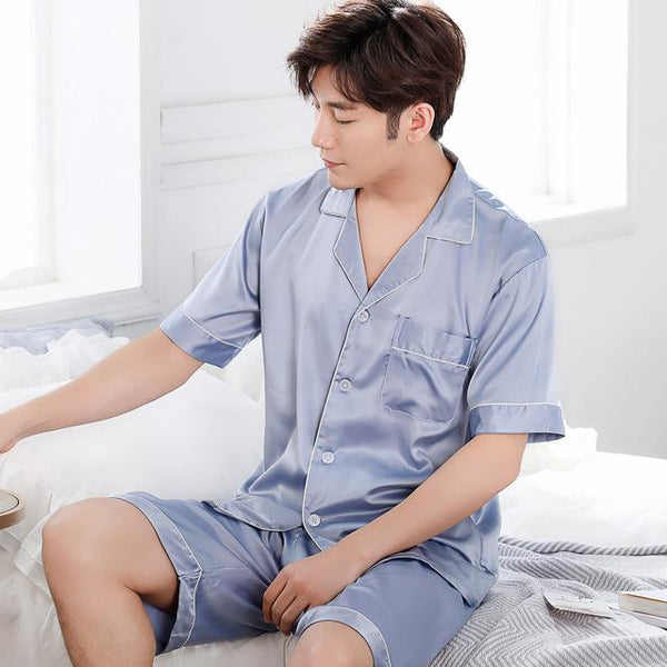 2019 summer satin silk pajamas shorts for men sleepwear male pajama set soft nightgown for men pyjamas sleep lounge big