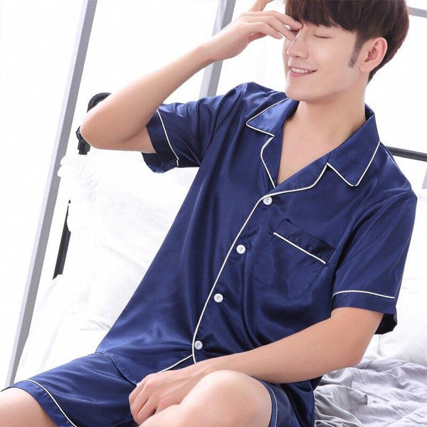 Satin Silk Pajamas Shorts For Men Summer Sleepwear Male Pajama Set Soft Nightgown For Men Pyjamas Sleep Lounge Big Size L-3XL