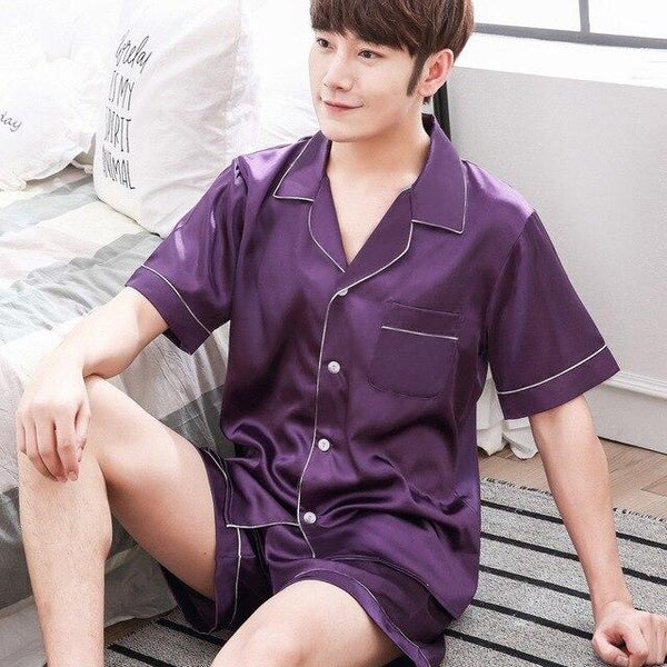 Satin Silk Pajamas Shorts For Men Summer Sleepwear Male Pajama Set Soft Nightgown For Men Pyjamas Sleep Lounge Big Size L-3XL