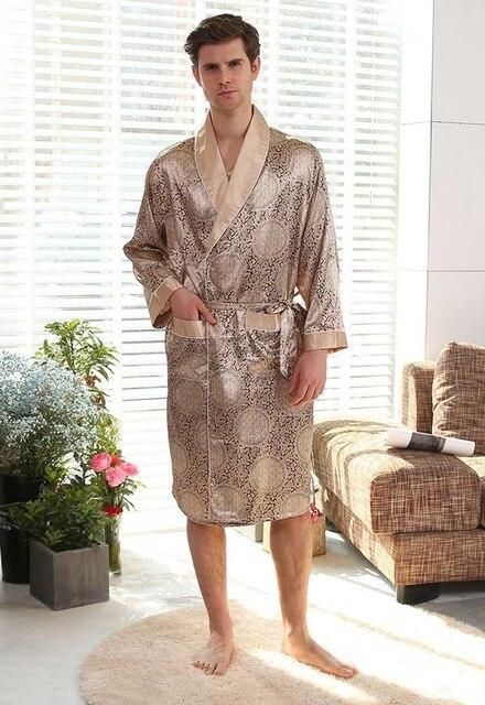 Luxury Designer Men's Silk Kimono Robe Plus 5XL Long Sleeve Sleepwear Bathrobe Oversized Satin Nightgown Summer Home Clothing